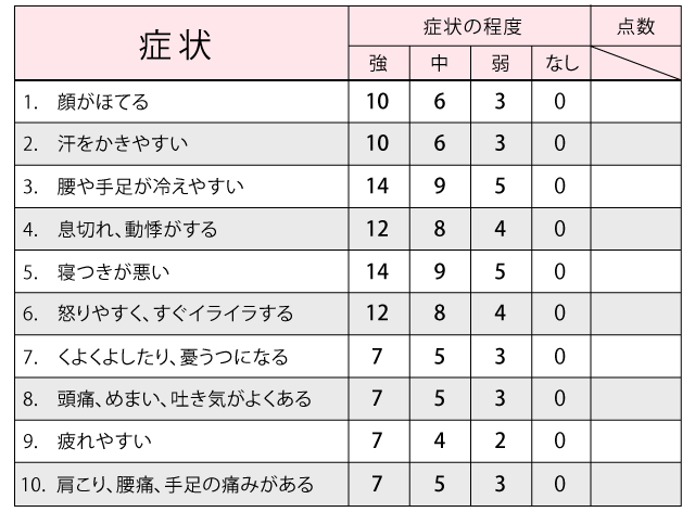 更年期指数チェック表